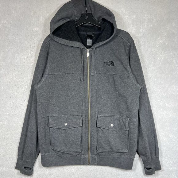 The North Face Jacket Zip Up Hoodie Fleece Lined Men’s Large Gray Long Sleeve. - Picture 1 of 14